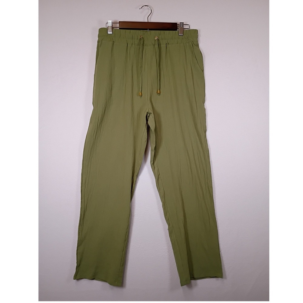 Coastal Boho Unbranded Womens 3XL Olive Green Cotton Linen Drawstring Pants